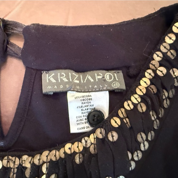 KRIZIA POI Black Sleeveless Top with Gold Embellished Neck Size 46/XL - Picture 4 of 8